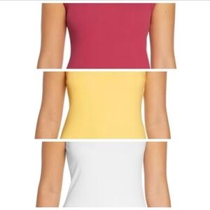 Express Womens Ribbed Lightweight Tank Tops Lot of 3 Pink Yellow White Size L NW